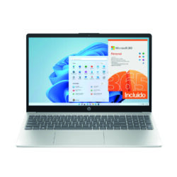 HP Laptop 15-fc0079la, AMD Ryzen 5, 8 GB, 512 GB SSD, 15.6, HD, Windows 11 Home, Teclado en Español, Garantía México, Plateado | Microsoft 365 Personal 12 Meses + Curso Multilenguajes